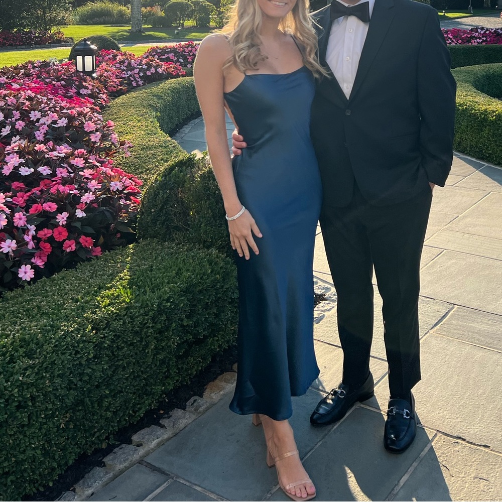 Petal & Pup Navy Blue Satin Dress